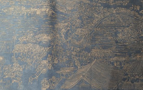 用蠟染技藝“還原”的《清明上河圖》(局部)。鄧霞 攝