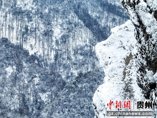 2月26日，在貴州省道真自治縣大沙河國家級(jí)自然保護(hù)區(qū)拍攝的雪景（無人機(jī)照片）。